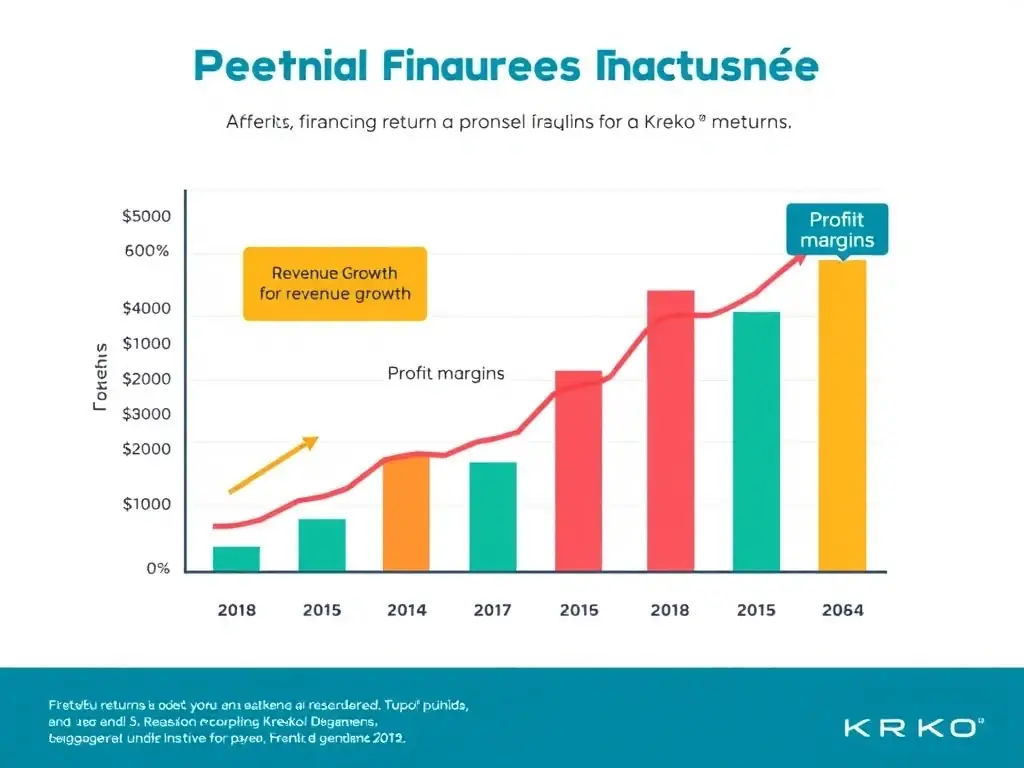 A graph showing the potential financial returns for a Kreko franchisee, highlighting key metrics such as revenue growth, profit margins, and return on investment. The image should be visually appealing and easy to understand.
